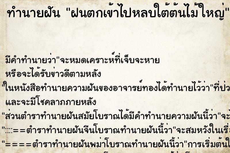 ทำนายฝัน ฝนตกเข้าไปหลบใต้ต้นไม้ใหญ่ ตำราโบราณ แม่นที่สุดในโลก