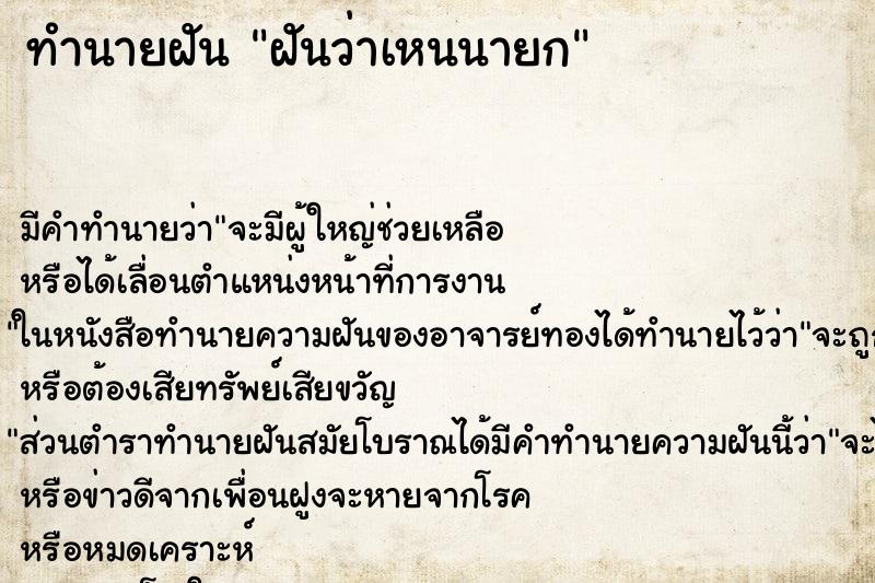 ทำนายฝัน ฝันว่าเหนนายก ทำนายฝัน ฝันว่าเหนนายก