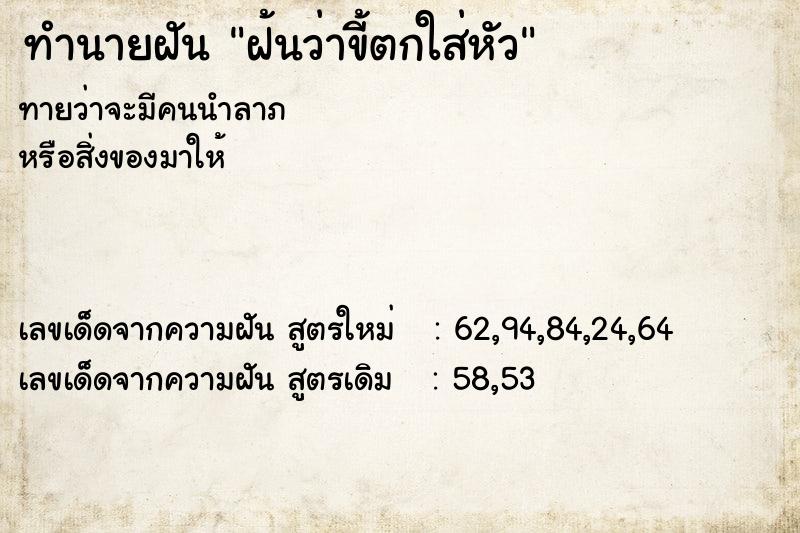 ทำนายฝัน ฝ้นว่าขี้ตกใส่หัว ทำนายฝัน ฝ้นว่าขี้ตกใส่หัว