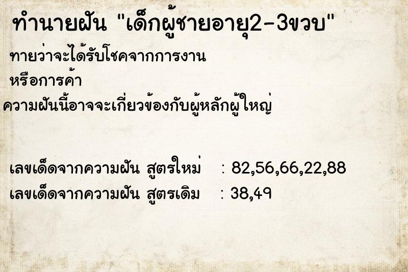 ทำนายฝันเด็กผู้ชายอายุ2-3ขวบ ทำนายฝันทำนายฝันเด็กผู้ชายอายุ2-3ขวบ