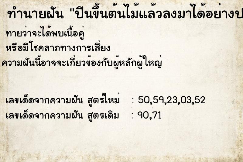 ทำนายฝันปีนขึ้นต้นไม้แล้วลงมาได้อย่างปลอดภัย ทำนายฝันทำนายฝันปีนขึ้นต้นไม้แล้วลงมาได้อย่างปลอดภัย