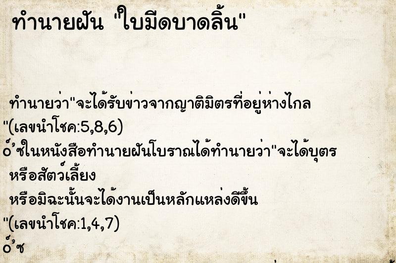ทำนายฝัน ใบมีดบาดลิ้น ทำนายฝัน ใบมีดบาดลิ้น