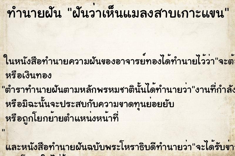 ทำนายฝันฝันว่าเห็นแมลงสาบเกาะแขน ทำนายฝันทำนายฝันฝันว่าเห็นแมลงสาบเกาะแขน