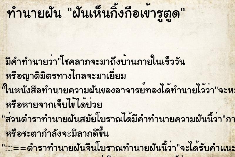 ทำนายฝันฝันเห็นกิ้งกือเข้ารูตูด ทำนายฝันทำนายฝันฝันเห็นกิ้งกือเข้ารูตูด