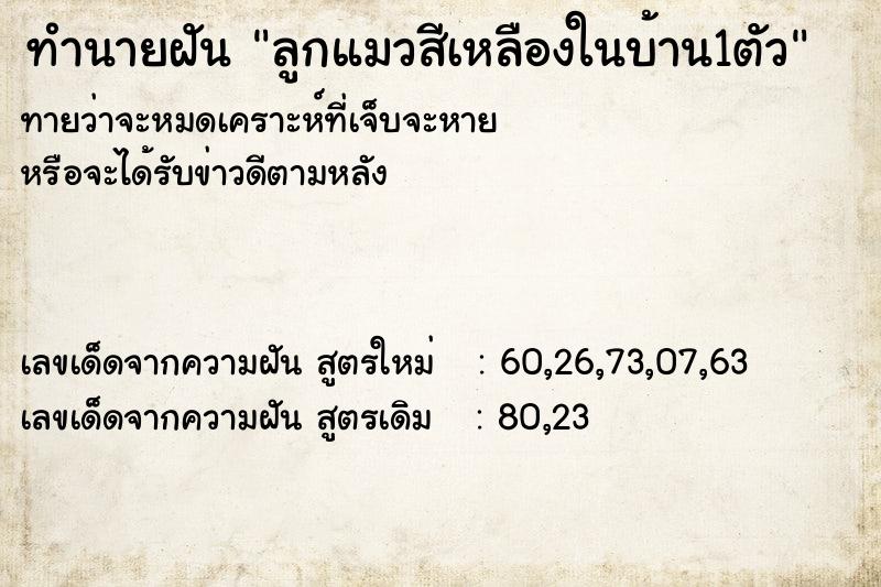 ทำนายฝันทำนายฝันลูกแมวสีเหลืองในบ้าน1ตัว