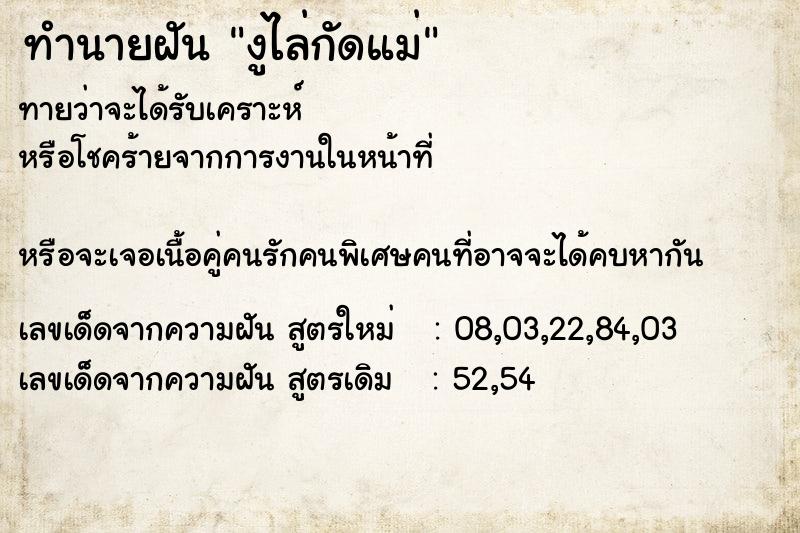 ทำนายฝันงูไล่กัดแม่ ทำนายฝันทำนายฝันงูไล่กัดแม่