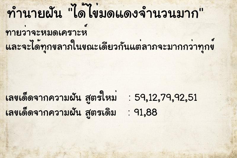ทำนายฝันได้ไข่มดแดงจำนวนมาก ทำนายฝันทำนายฝันได้ไข่มดแดงจำนวนมาก