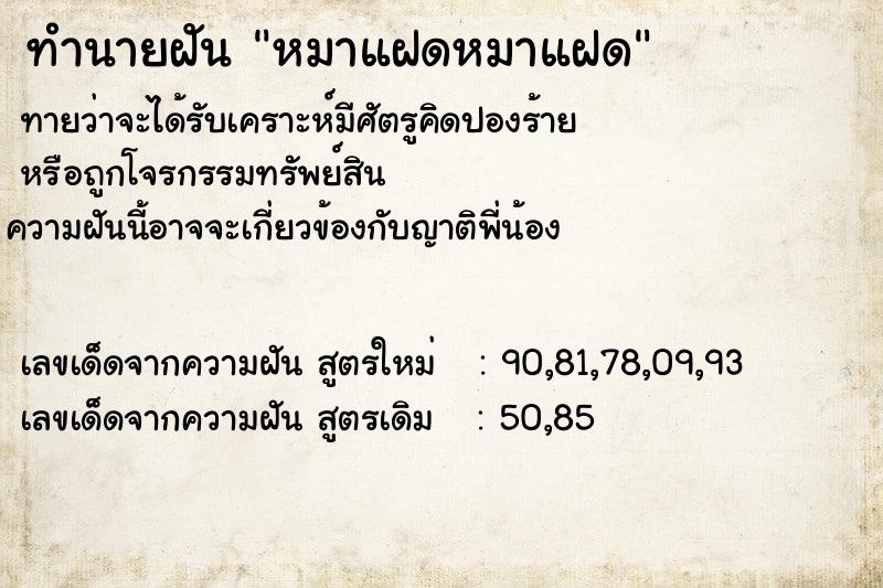ทำนายฝัน หมาแฝดหมาแฝด ทำนายฝัน หมาแฝดหมาแฝด