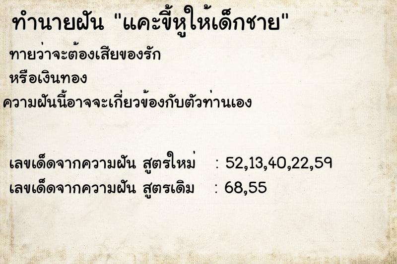 ทำนายฝันทำนายฝันแคะขี้หูให้เด็กชาย