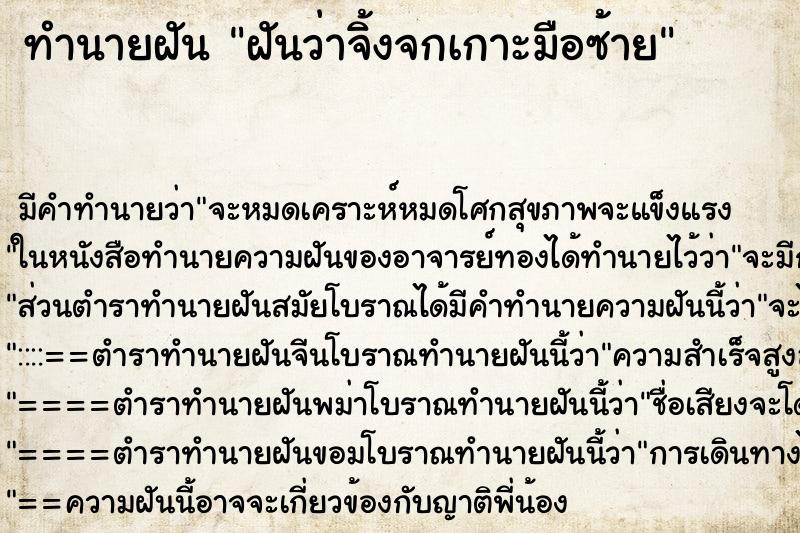 ทำนายฝัน ฝันว่าจิ้งจกเกาะมือซ้าย ทำนายฝัน ฝันว่าจิ้งจกเกาะมือซ้าย