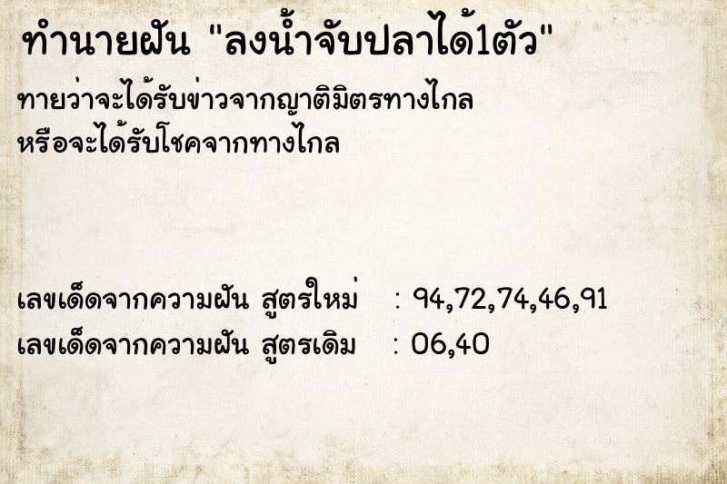 ทำนายฝัน ลงน้ำจับปลาได้1ตัว