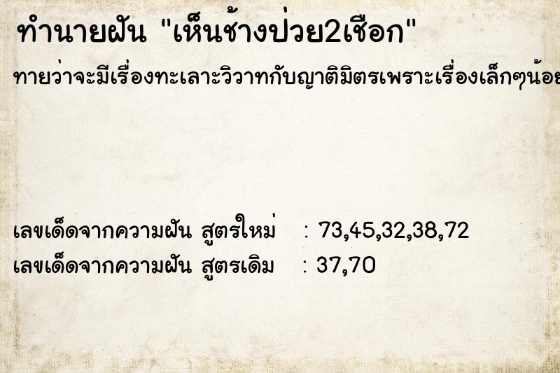 ทำนายฝันทำนายฝันเห็นช้างป่วย2เชือก
