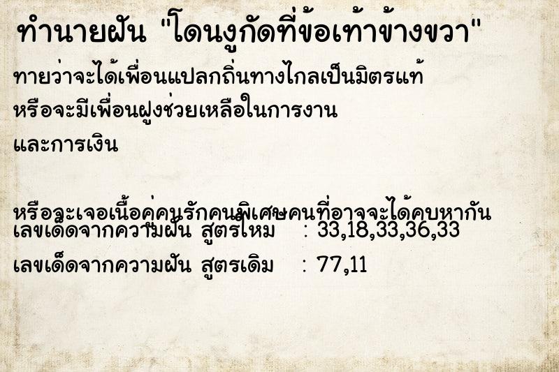 ทำนายฝันโดนงูกัดที่ข้อเท้าข้างขวา ทำนายฝันทำนายฝันโดนงูกัดที่ข้อเท้าข้างขวา