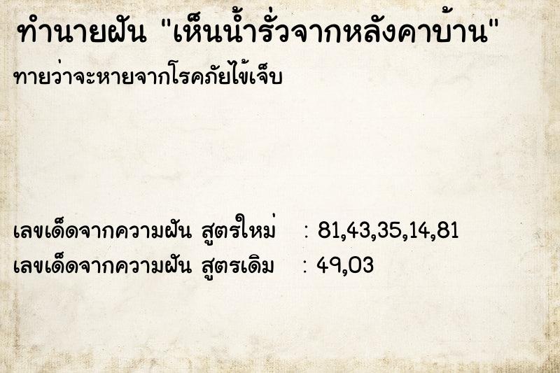 ทำนายฝันเห็นน้ำรั่วจากหลังคาบ้าน ทำนายฝันทำนายฝันเห็นน้ำรั่วจากหลังคาบ้าน