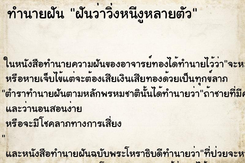 ทำนายฝันฝันว่าวิ่งหนีงูหลายตัว ทำนายฝันทำนายฝันฝันว่าวิ่งหนีงูหลายตัว