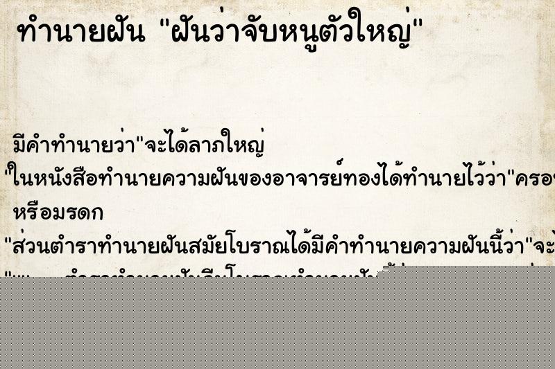 ทำนายฝัน ฝันว่าจับหนูตัวใหญ่ ทำนายฝัน ฝันว่าจับหนูตัวใหญ่