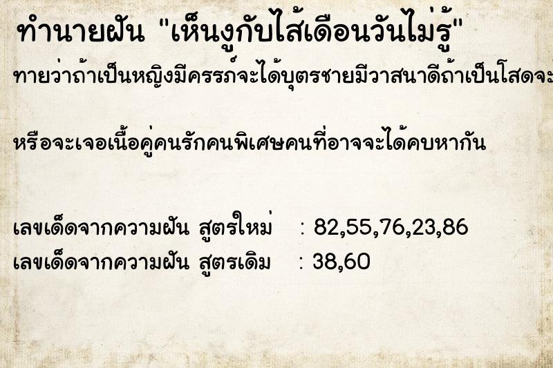 ทำนายฝันเห็นงูกับไส้เดือนวันไม่รู้ ทำนายฝันทำนายฝันเห็นงูกับไส้เดือนวันไม่รู้