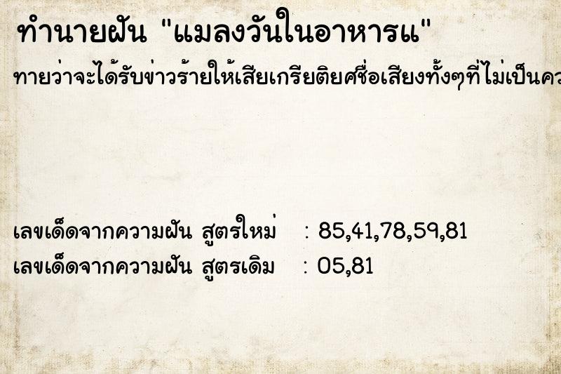 ทำนายฝันแมลงวันในอาหารแ ทำนายฝันทำนายฝันแมลงวันในอาหารแ
