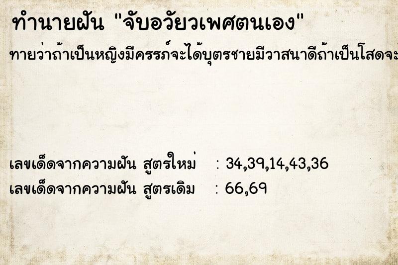ทำนายฝันจับอวัยวเพศตนเอง ทำนายฝันทำนายฝันจับอวัยวเพศตนเอง