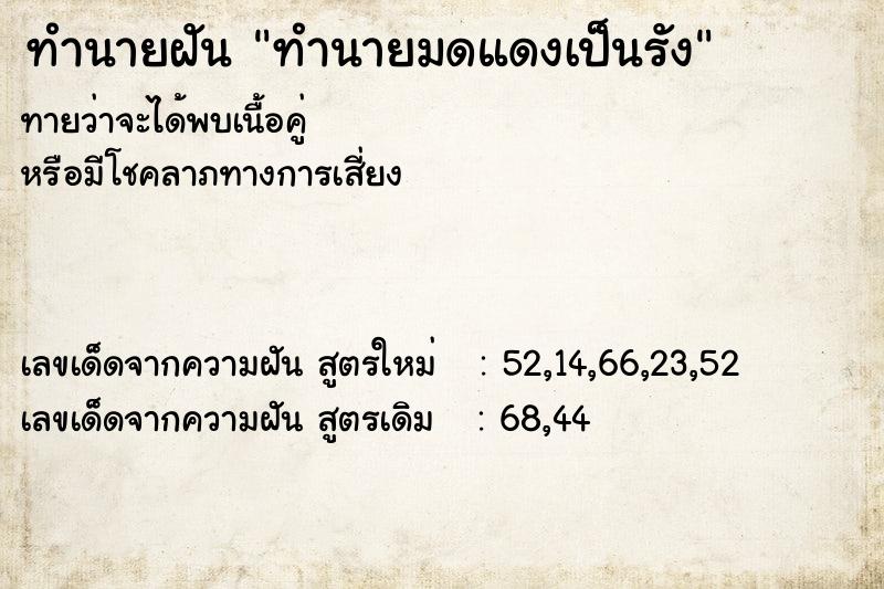 ทำนายฝันทำนายฝันทำนายมดแดงเป็นรัง