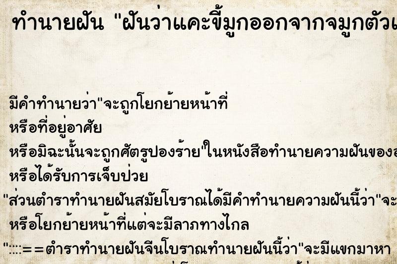 ทำนายฝันฝันว่าแคะขี้มูกออกจากจมูกตัวเอง ทำนายฝันทำนายฝันฝันว่าแคะขี้มูกออกจากจมูกตัวเอง