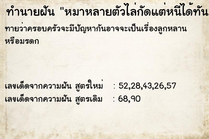 ทำนายฝันทำนายฝันหมาหลายตัวไล่กัดแต่หนีได้ทัน