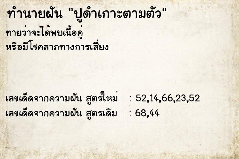 ทำนายฝันปูดำเกาะตามตัว ทำนายฝันทำนายฝันปูดำเกาะตามตัว