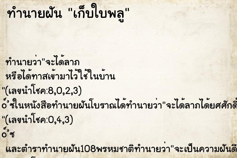 ทำนายฝัน เก็บใบพลู ทำนายฝัน เก็บใบพลู