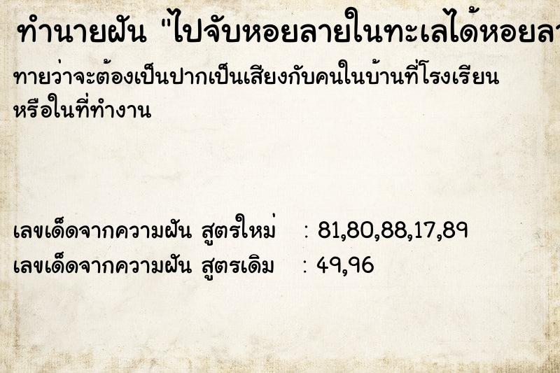 ทำนายฝันไปจับหอยลายในทะเลได้หอยลายเยอะมาก ทำนายฝันทำนายฝันไปจับหอยลายในทะเลได้หอยลายเยอะมาก
