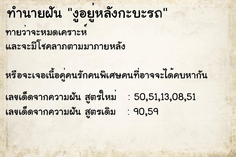 ทำนายฝันงูอยู่หลังกะบะรถ ทำนายฝันทำนายฝันงูอยู่หลังกะบะรถ