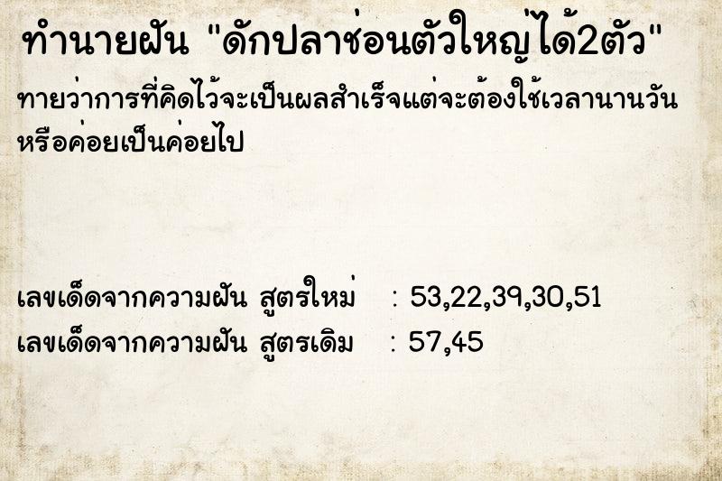 ทำนายฝันดักปลาช่อนตัวใหญ่ได้2ตัว ทำนายฝันทำนายฝันดักปลาช่อนตัวใหญ่ได้2ตัว