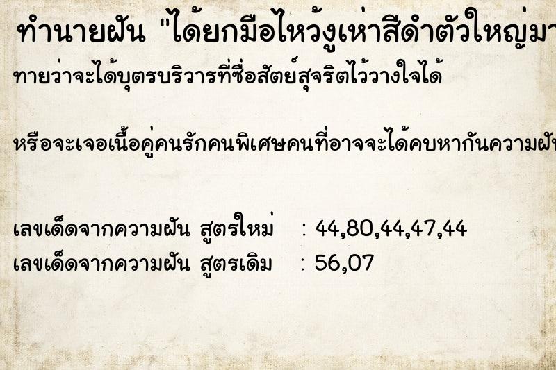 ทำนายฝันทำนายฝันได้ยกมือไหว้งูเห่าสีดำตัวใหญ่มาก