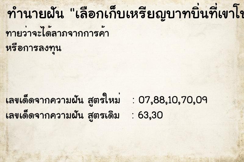 ทำนายฝันเลือกเก็บเหรียญบาทบิ่นที่เขาโปรยลงมา ทำนายฝันทำนายฝันเลือกเก็บเหรียญบาทบิ่นที่เขาโปรยลงมา