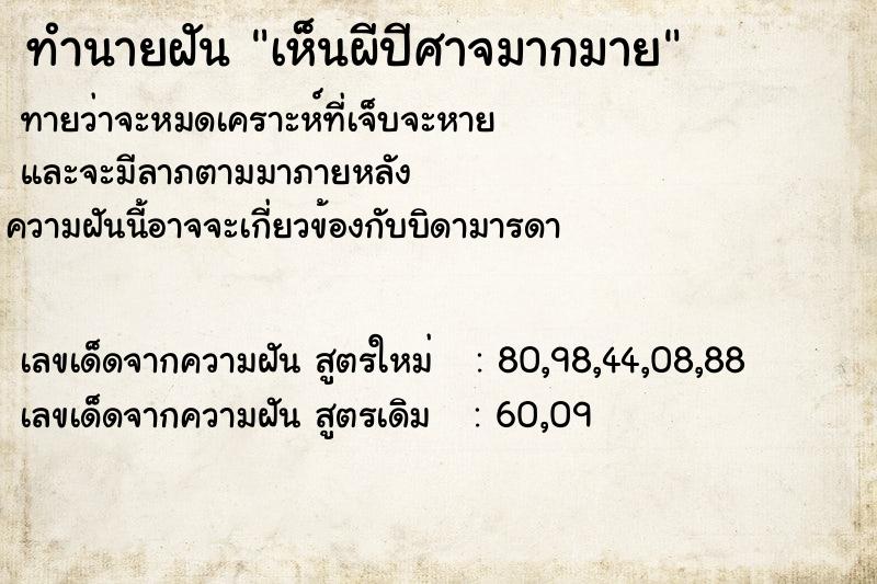 ทำนายฝันทำนายฝันเห็นผีปีศาจมากมาย