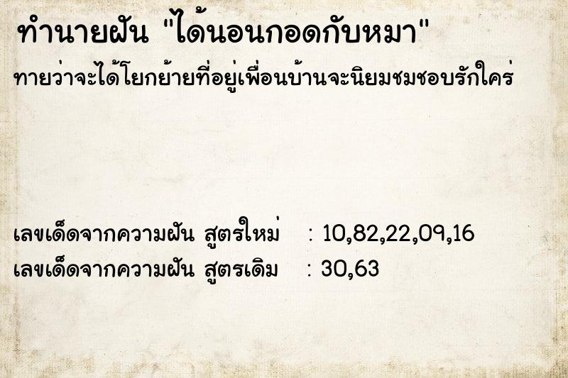ทำนายฝันทำนายฝันได้นอนกอดกับหมา