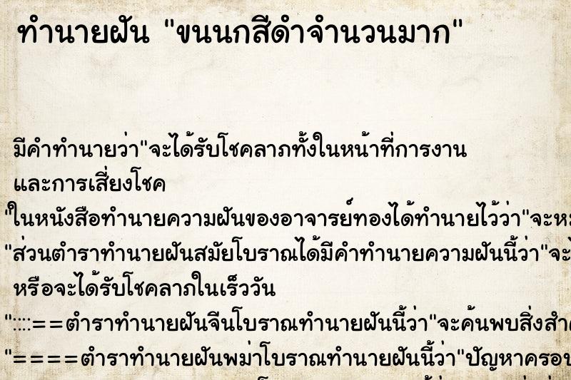 ทำนายฝัน ขนนกสีดำจำนวนมาก ทำนายฝัน ขนนกสีดำจำนวนมาก