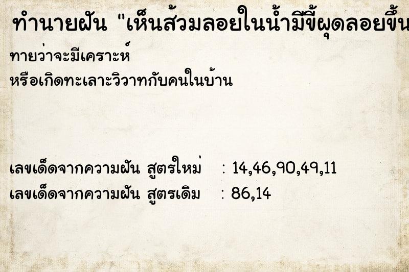 ทำนายฝันเห็นส้วมลอยในน้ำมีขี้ผุดลอยขึ้นมา ทำนายฝันทำนายฝันเห็นส้วมลอยในน้ำมีขี้ผุดลอยขึ้นมา