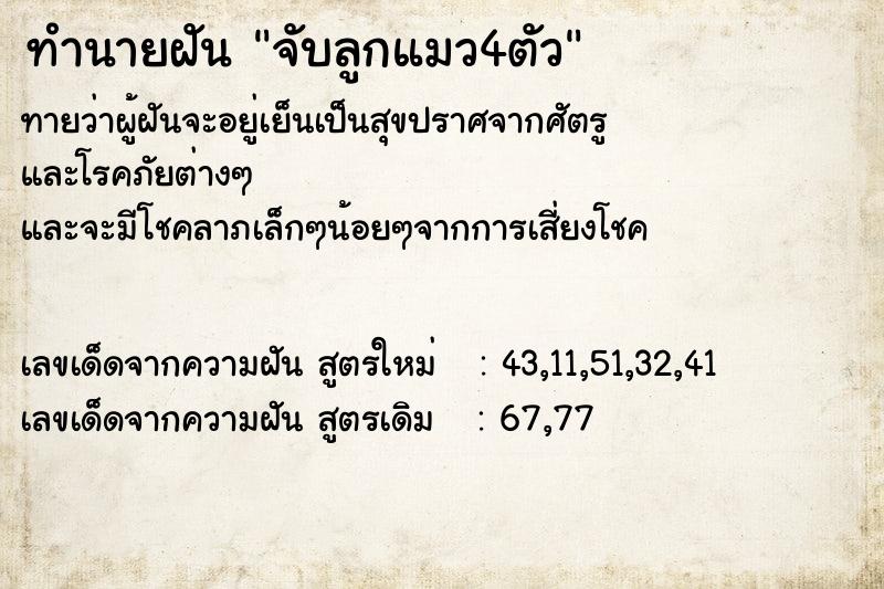 ทำนายฝันจับลูกแมว4ตัว ทำนายฝันทำนายฝันจับลูกแมว4ตัว