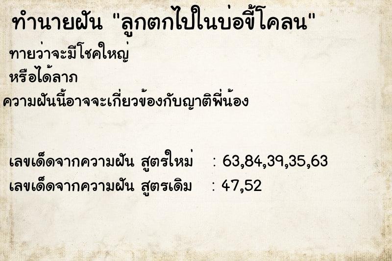 ทำนายฝัน ลูกตกไปในบ่อขี้โคลน ทำนายฝัน ลูกตกไปในบ่อขี้โคลน