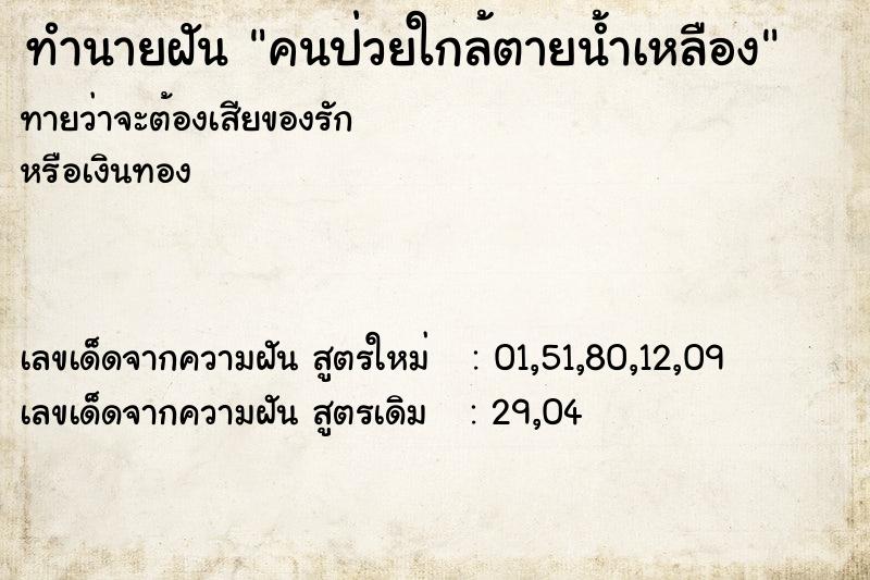 ทำนายฝันทำนายฝันคนป่วยใกล้ตายน้ำเหลือง