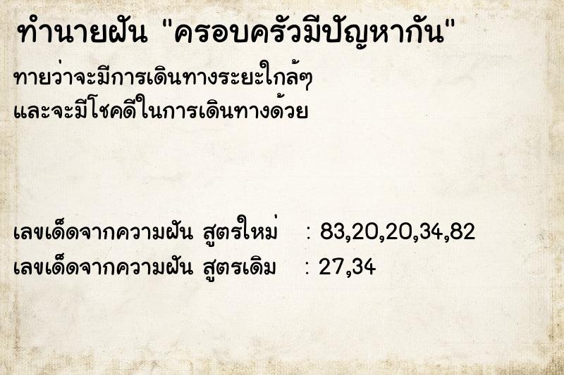 ทำนายฝันครอบครัวมีปัญหากัน ทำนายฝันทำนายฝันครอบครัวมีปัญหากัน