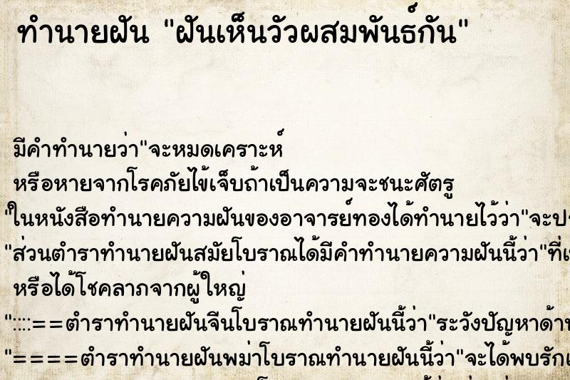 ทำนายฝันฝันเห็นวัวผสมพันธ์กัน ทำนายฝันทำนายฝันฝันเห็นวัวผสมพันธ์กัน