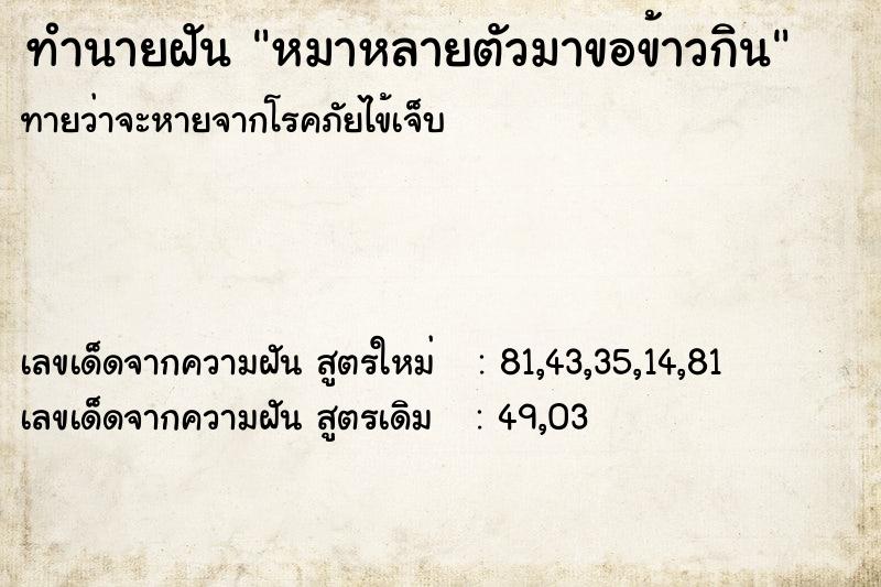 ทำนายฝันทำนายฝันหมาหลายตัวมาขอข้าวกิน
