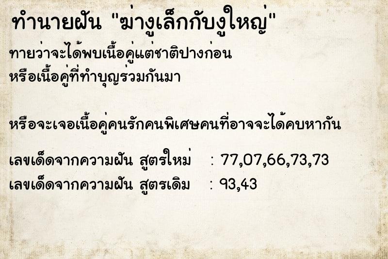 ทำนายฝันฆ่างูเล็กกับงูใหญ่ ทำนายฝันทำนายฝันฆ่างูเล็กกับงูใหญ่