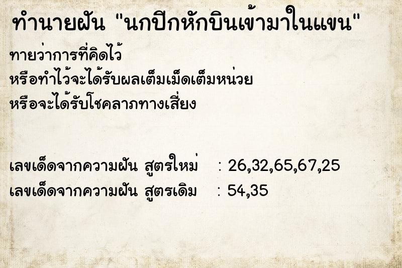 ทำนายฝันทำนายฝันนกปีกหักบินเข้ามาในแขน