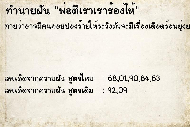 ทำนายฝัน พ่อตีเราเราร้องไห้ ทำนายฝัน พ่อตีเราเราร้องไห้