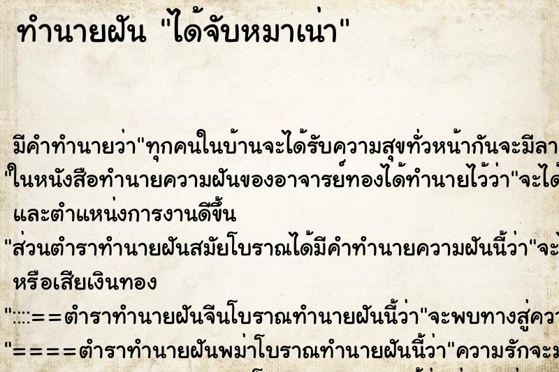 ทำนายฝัน ได้จับหมาเน่า ตำราโบราณ แม่นที่สุดในโลก