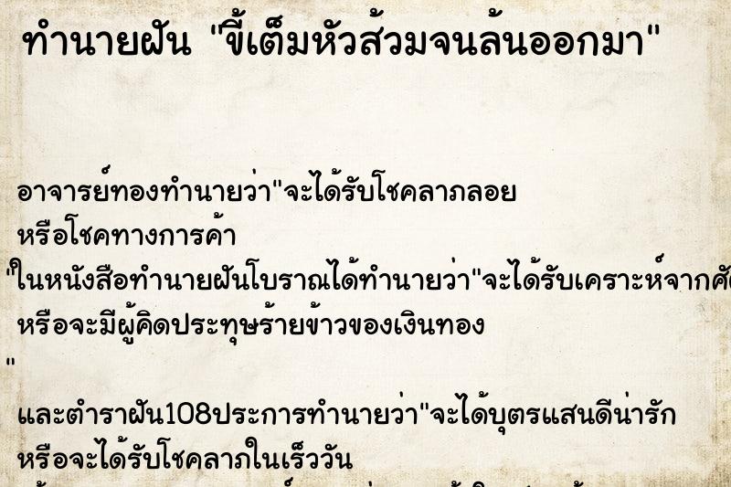 ทำนายฝันขี้เต็มหัวส้วมจนล้นออกมา ทำนายฝันทำนายฝันขี้เต็มหัวส้วมจนล้นออกมา