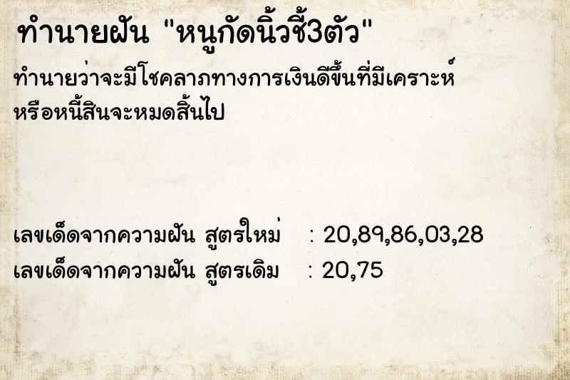 ทำนายฝันหนูกัดนิ้วชี้3ตัว ทำนายฝันทำนายฝันหนูกัดนิ้วชี้3ตัว