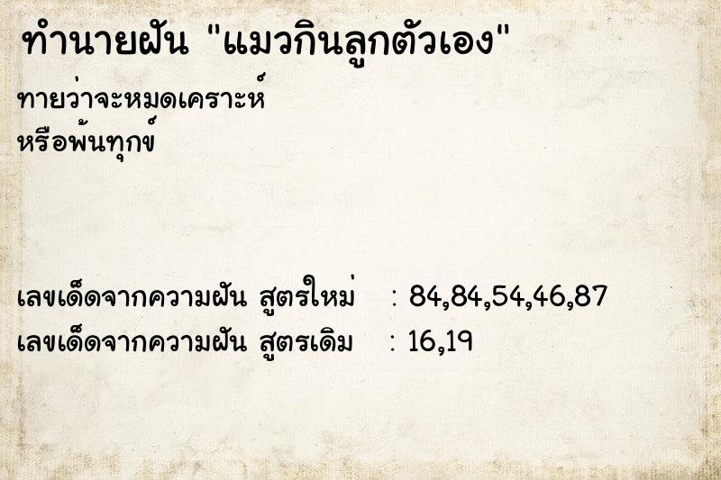 ทำนายฝันแมวกินลูกตัวเอง ทำนายฝันทำนายฝันแมวกินลูกตัวเอง